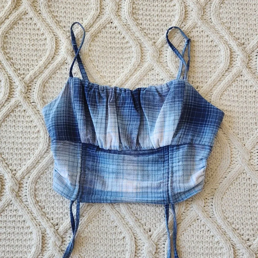 Aeropostale Blue Plaid Adjustable Crop Top Size XS - Picture 2 of 5